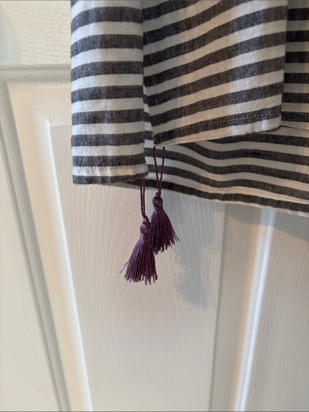 Striped Gray and White Dress with Tassel Hem - Picture 3 of 7